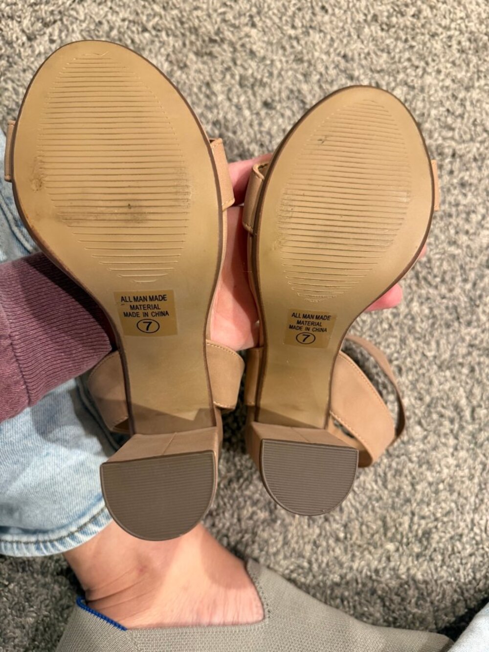 Delicious Nude Block Heel Sandals 7 - Picture 2 of 4